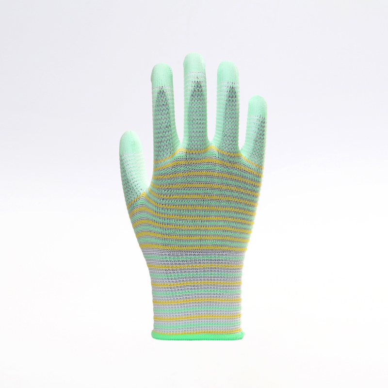 Striped Polyester PU Gloves