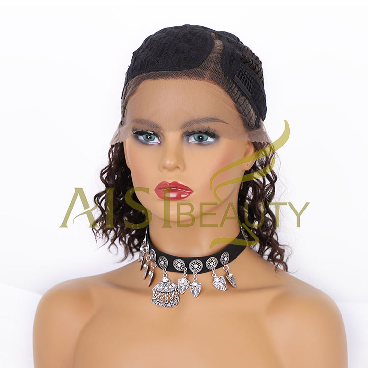 Aisi Beauty Cheap Vendor Short Bob Front Lace Wigs Curly Wave Brown 100% Brazilian Human Hair Lace Front Wigs For Black Women