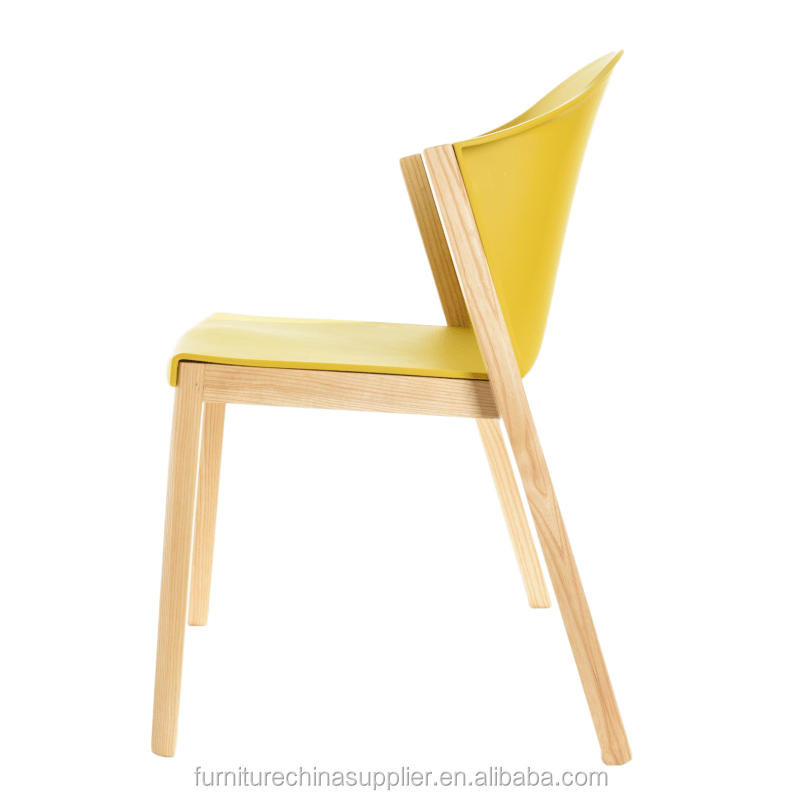 Modern plastic pp seat dinning chair solid wooden armchair lounge chair for restaurant