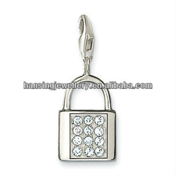 Hot wholesale silver crystal lock charm
