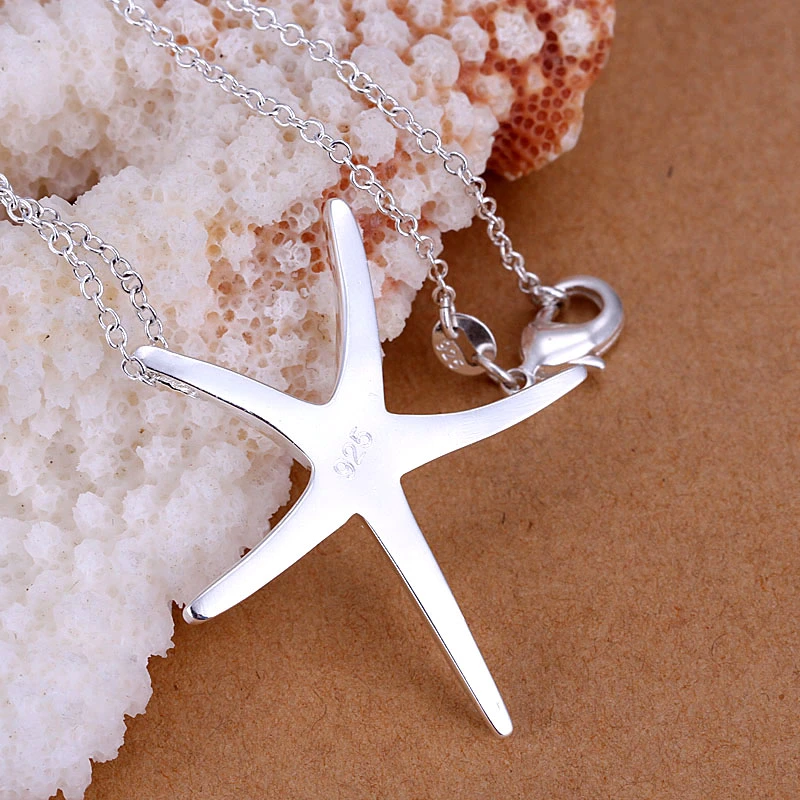 Modern Classical Silver Jewelry Romantic Sea Star Slide Chain Pendant Necklace for Women