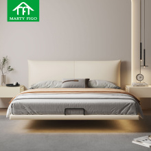 Unique Floating Modern Wood Bed Frame with Padded Headboard