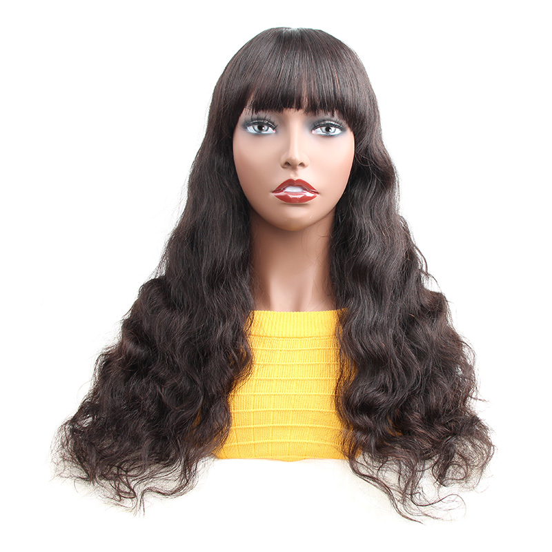 ISEE Factory Dropship Natural Black Lace Front Human Hair Wigs With Bangs For Women Straight Hair Bangs Wig