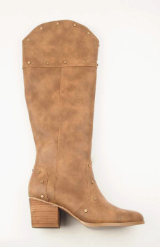 Ladies Mid-Calf Low Heels  Knee-high Rivet Boots