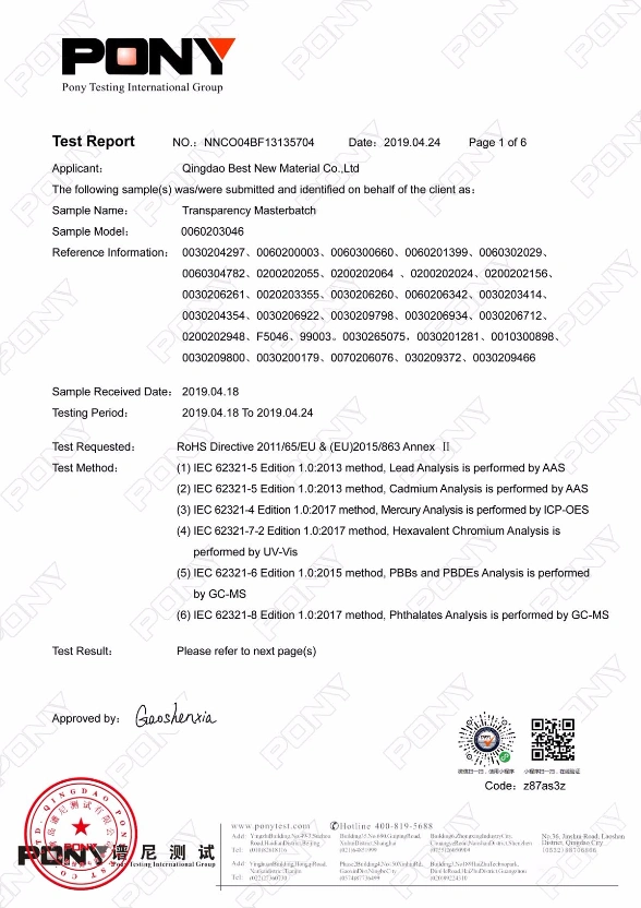 High Dispersing Plastic Blue Transparent Masterbatches for Injection Molding, Extrusion, Blown Molding RoHS Reach