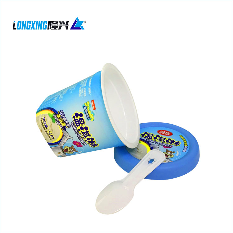 manufacturer food grade IML packaging custom logo plastic 150g pudding cheese cup with spoon yogurt cup with lid