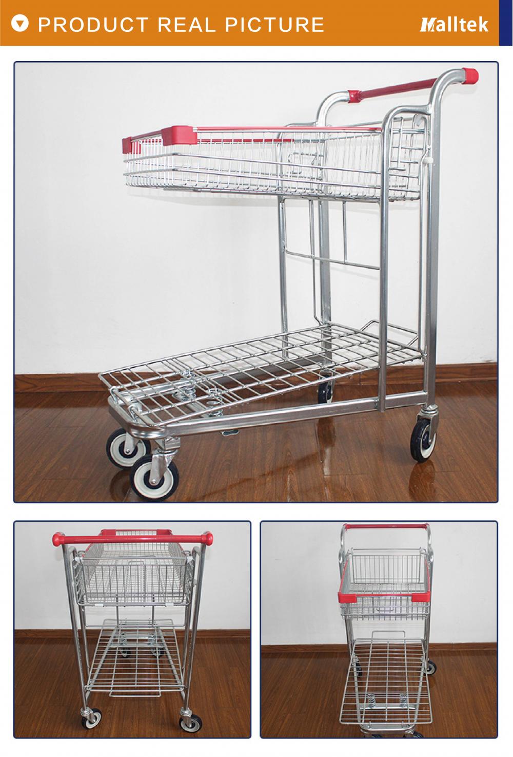 Double Deck Foldable Supermarket Warehouse Trolley