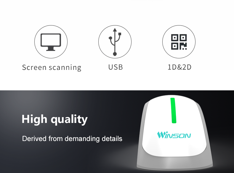 Winson WNI-9610 Nieuwe stijlproduct 2D CMOS Barcode Scanner POS QR Code Scanner