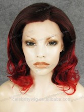 Celebrity wig layering 2 tone color medium length reddish lace front hair synthetic lace wig
