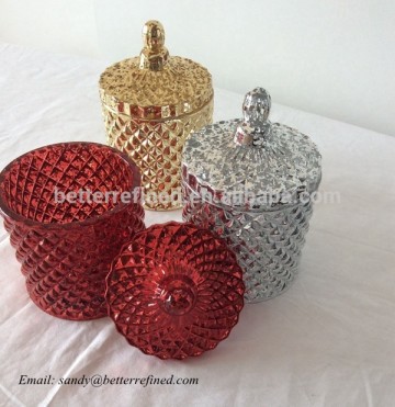 Electroplate red glass candle jar