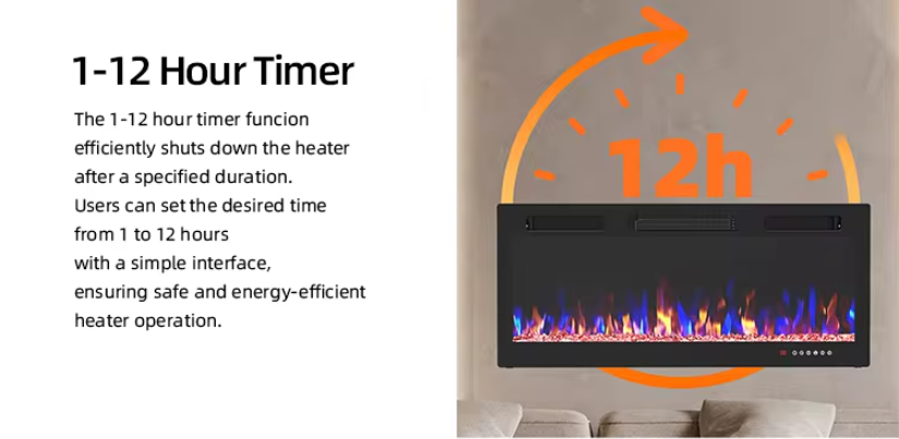 Electric Fireplace in-Wall Recessed and Wall Mounted 1500W Fireplace Heater and Linear Fireplace with Timer Multi color Flames