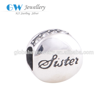 925 Sterling Silver Charm Family Bead Sister Alphabet Bead