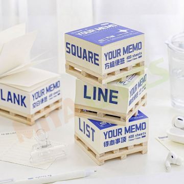 Custom Cube 3D Block with Wood Tray Mini Paper Sticky Note Memo Pad Set
