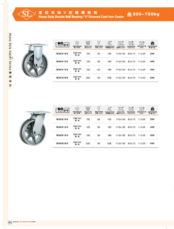 Heavy Duty Double Ball Bearing Caste Iron Caster