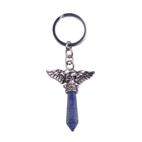 Hot Gemstone Hexagon Prism phoenix Alloy Lapis Lazuli Stone Pendant Key Chain