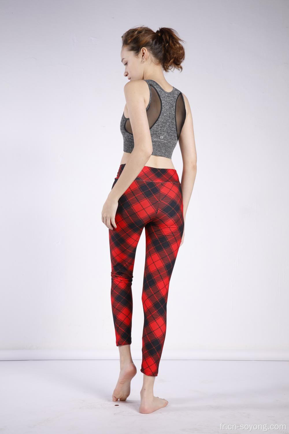 Legging taille haute élastique imprimé tartan pour femme