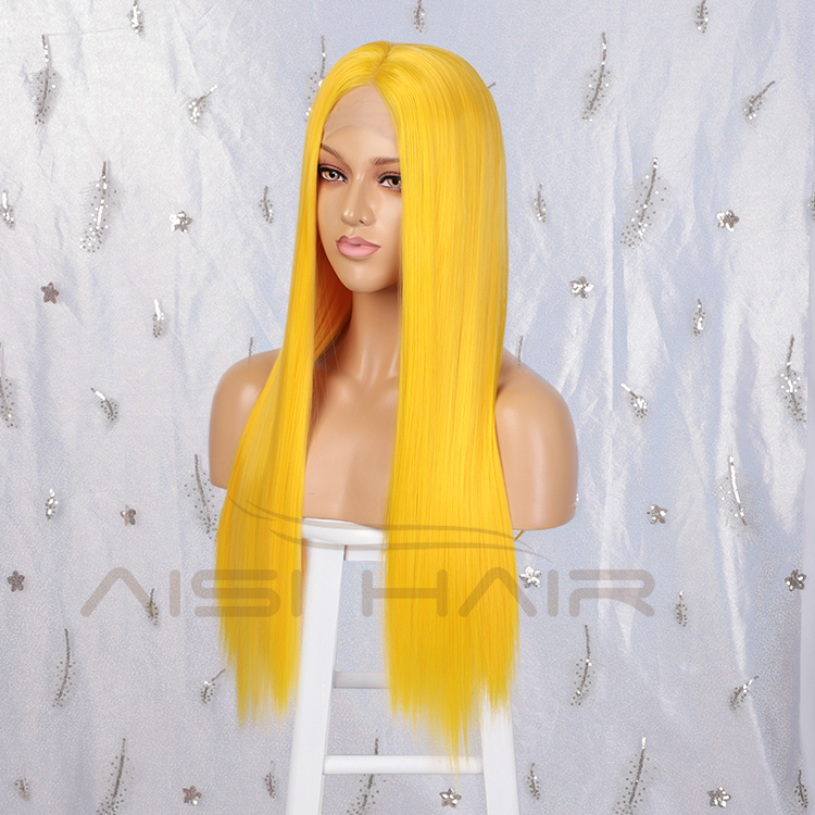 Aisi Hair Top Quality Long Silky Straight Yellow Wig Cosplay Swiss Lace Wig Cheap Synthetic Lace Frontal Wigs For Black Women