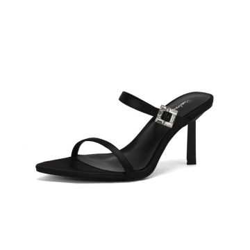 Square Toe Heeled Sandals Slip On Backless Sandals