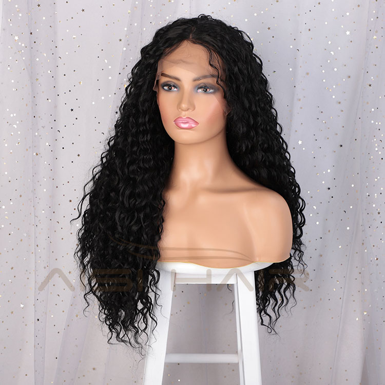 Aisi Hair 24 Inch Long Curly Wave Natural Black Swiss Lace Wig Afro Kinky Style Synthetic Lace Frontal Hair Wigs For Black Women