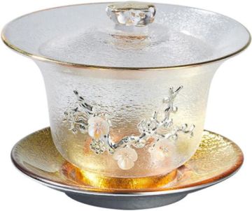 Heat Resistant Glass Inlaid Silver Cover Bowl