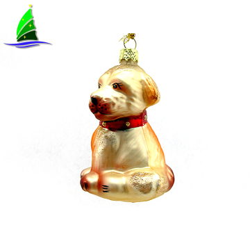 Decoration christmas hanging glass yellow dog animals ornament with a collar
