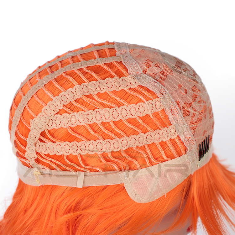 Aisi Hair Wholesale Top Quality Orange Short Bob Wig With Neat Bangs Synthetic Short Curly Wave Wigs For Black Women