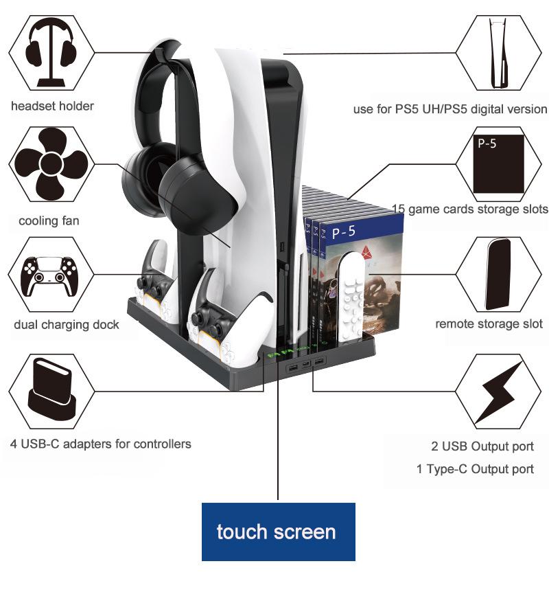 Multi functional PS5 Vertical Stand With Headset Holder 