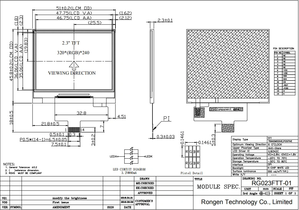 Ronen 2.3 Inch 320X240 TFT LCD Display Spi