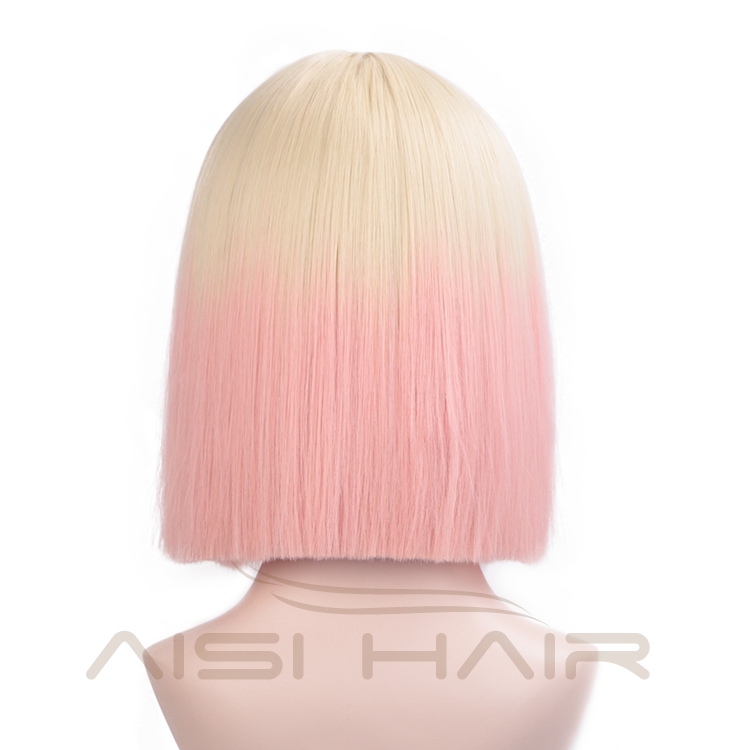 Vendors Short Straight Ombre Blonde Pink High Quality Heat Resistant Short Synthetic Wigs For Black Women