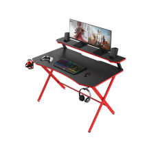 Double Deck Ergonomic Gaming Desk with Monitor Stand and Shelf - Red PC Gaming Table