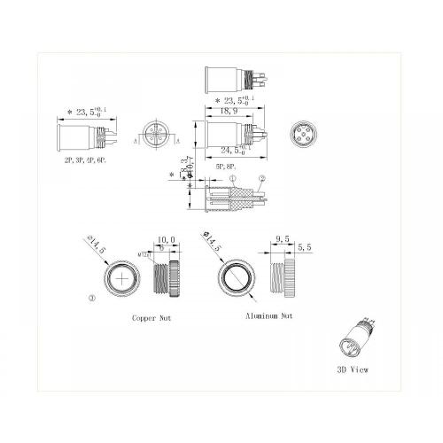 M12 2-8p maschio un lato filo del codice