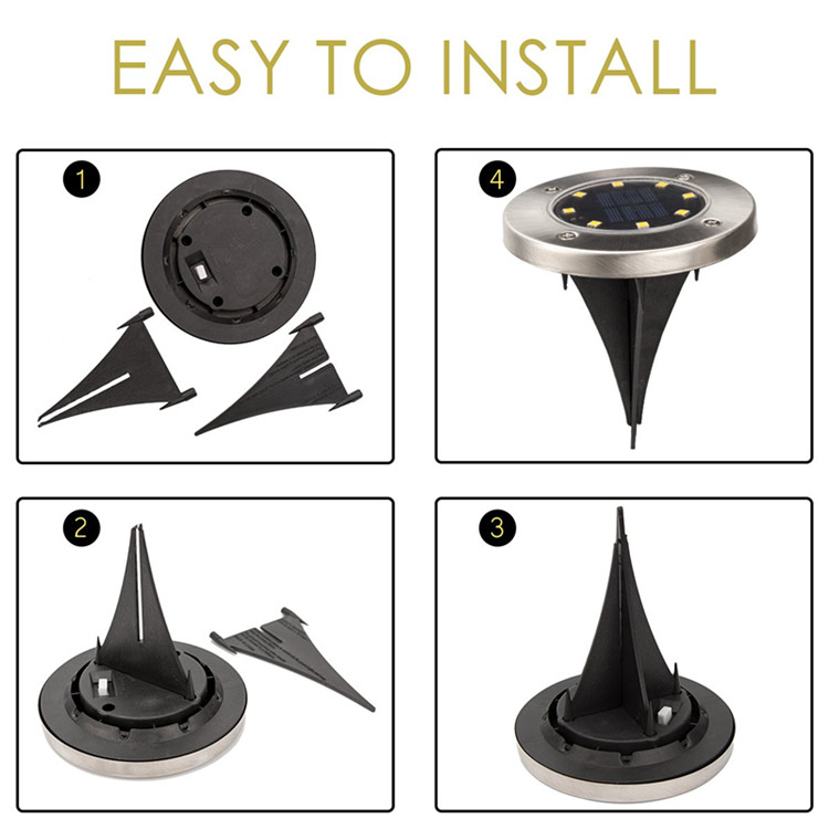 Wason Hot Sale 8LED Auto On/off Night Security Disk Powered Led Garden Light Walkway Outdoor Solar Ground Lights