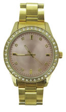 Female Golden Analog Quartz Watch , Water Resistant Quartz Movement Watches