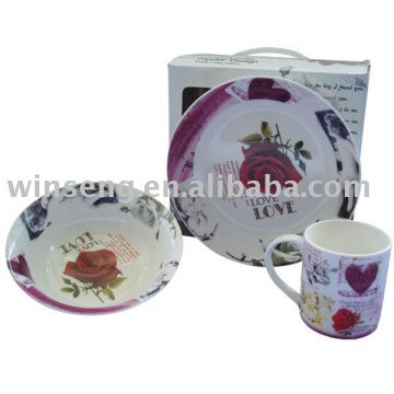 Antique Style & Silver Foil Flower Decal 3PCS Tea Set