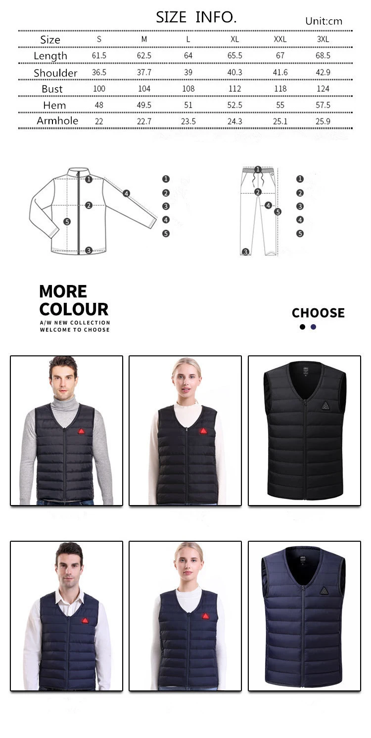 Winter Heated Warm Vest Womens Quick Heating V-Neck Coat Jacket Gilet Zipper Mens Bodywarmer