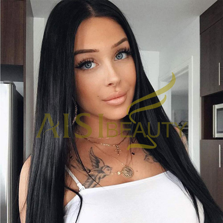 Aisi Beauty Topselling Vendor Cheap Long Silky Straight Black Wig Swiss Lace Synthetic Hair For Black Women Lace Front Wig