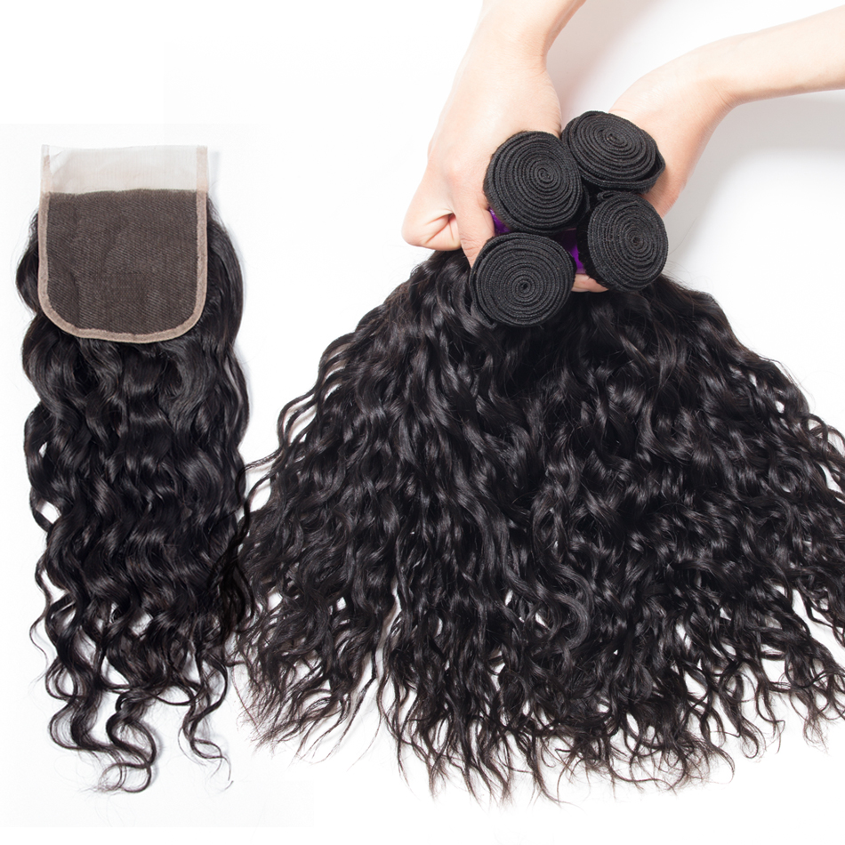 Grade 10A 100% Raw Unprocessed Virgin Peruvian Hair 2019 Virgin Peruvian Water Wave Hair with Lace Closure