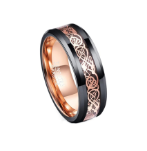 2024 Boston Celtics 8mm Tungsten Carbide Dragon Ring with Black Rose Gold Celtic Design and Beveled Edge Comfort Fit for Men