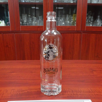 Cylinder shape Chinggis khan vodka extra flint glass bottle 75cl