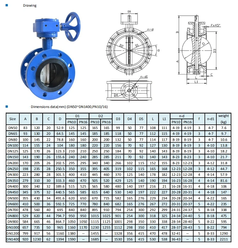 Rubber Line Butterfly Valve Soft-Sealed Awwa C504 Double Flange