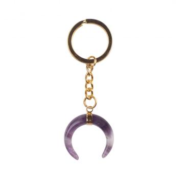 Gemstone Ox Horn Pendant Keychains Crystal Quartz Amethyst Gold Plated Key Chain Natural Stone Key Ring for Men Women