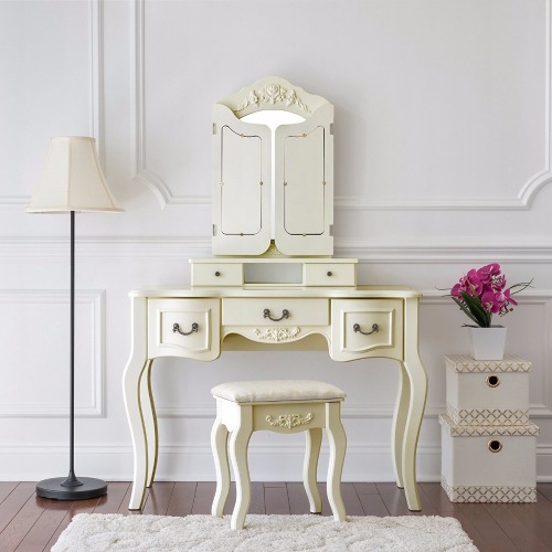 Makeup Table With 3 Mirrors 5 Organization Drawers