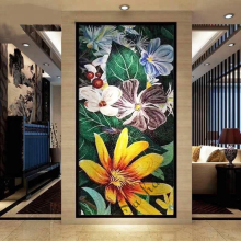 Custom flower picture design glass mosaic wall art murals