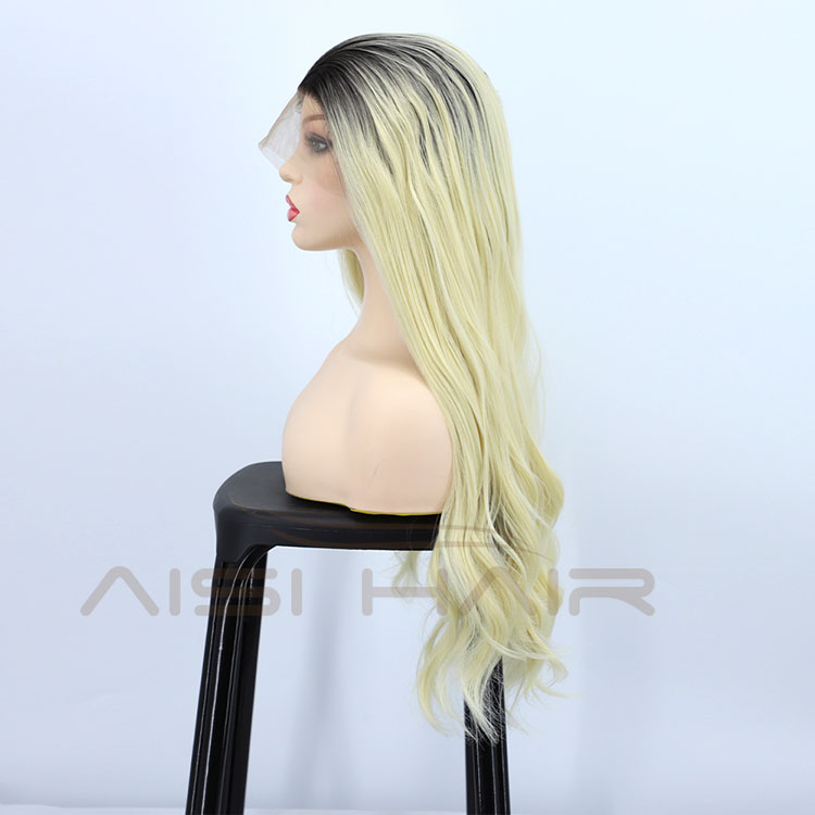 Aisi Hair Cheap Vendor Popular Long Wavy Curly Body Wave Ombre Blonde Lace Frontal Synthetic Hair For Black Women Lace Front Wig