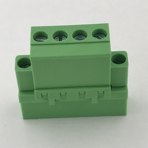 Vertical PCB terminal block with fixed flange