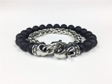 Stainless Steel Chain Agate Bead Lobster Buckle Bracelet