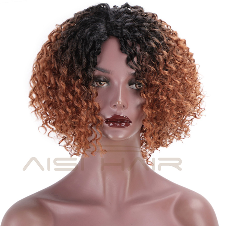 Aisi Hair Ombre Brown Kinky Curly Short Wigs Heat Resistant Synthetic Fiber Afro Curly Short Bob Wigs for Women