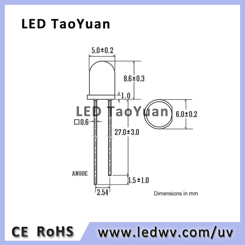 LED 5mm Purple Violet UV Round 365nm 395nm 405nm