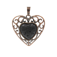 Lava Stone 15MM Cabs Antique Bronze Alloy Heart Pendantfor DIY Making Jewelry