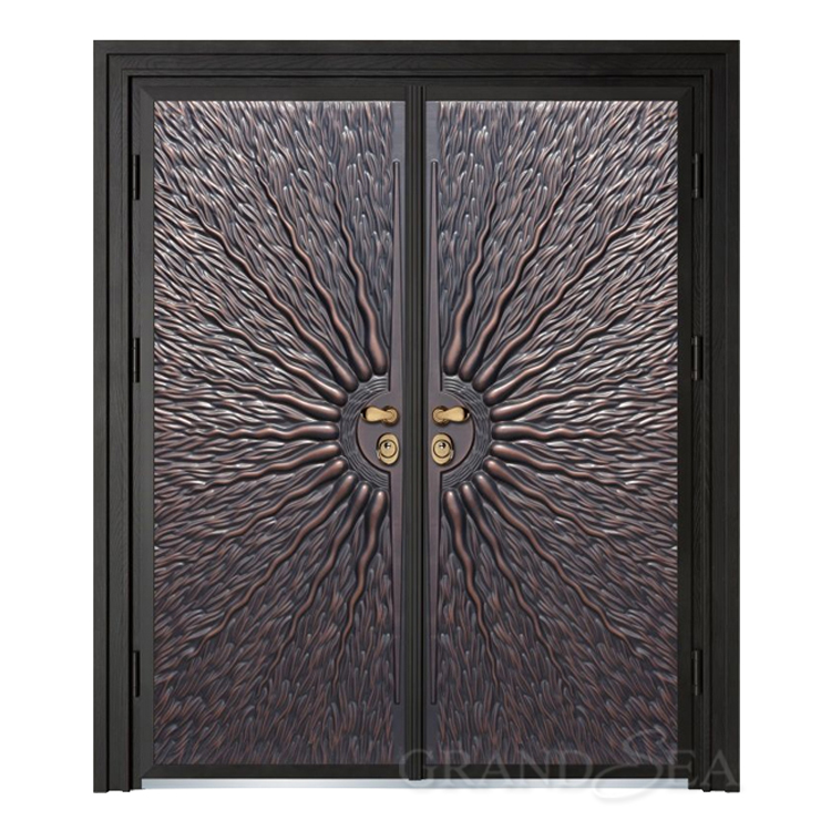 Typical palace style cheap and fine villa security steel double swing doors